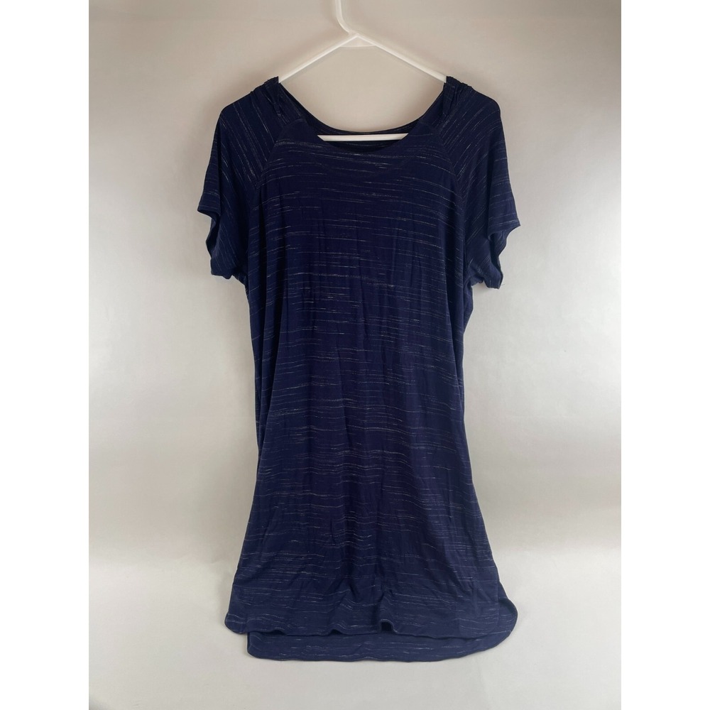 Made for Life Hooded Dress Women's Size Large Navy Blue Knee Length Boatneck
